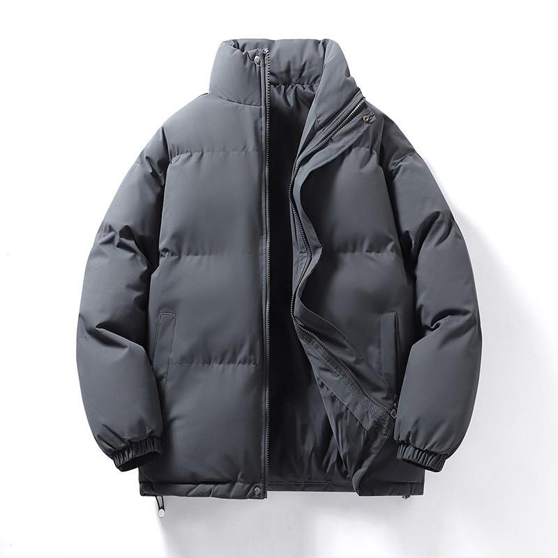 Mens Winter Puffer Jacket Loose Thick Warm Stand Collar Cotton Coat Trendy Versatile Outerwear