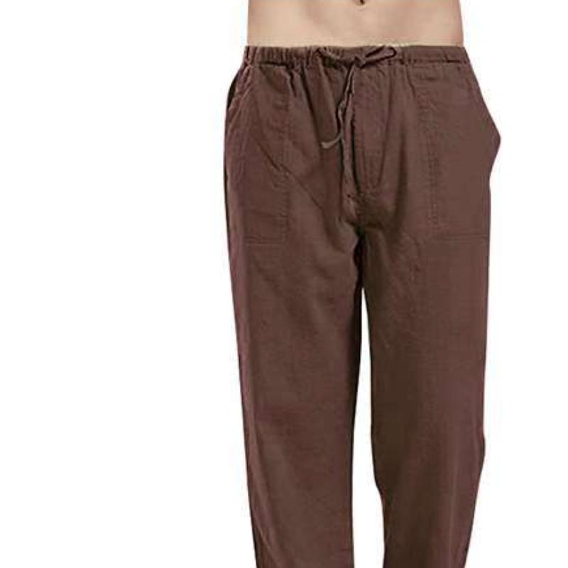 Large Size Men's Casual Trousers Linen Pocket Fashion Beach Trousers Trousers Processing Hundred Straight Trousers