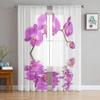 Beautiful Pink Orchid Flowers Tulle Curtains For Living Room Decoration Modern Veil Chiffon Curtains Bedroom Sheer Voile