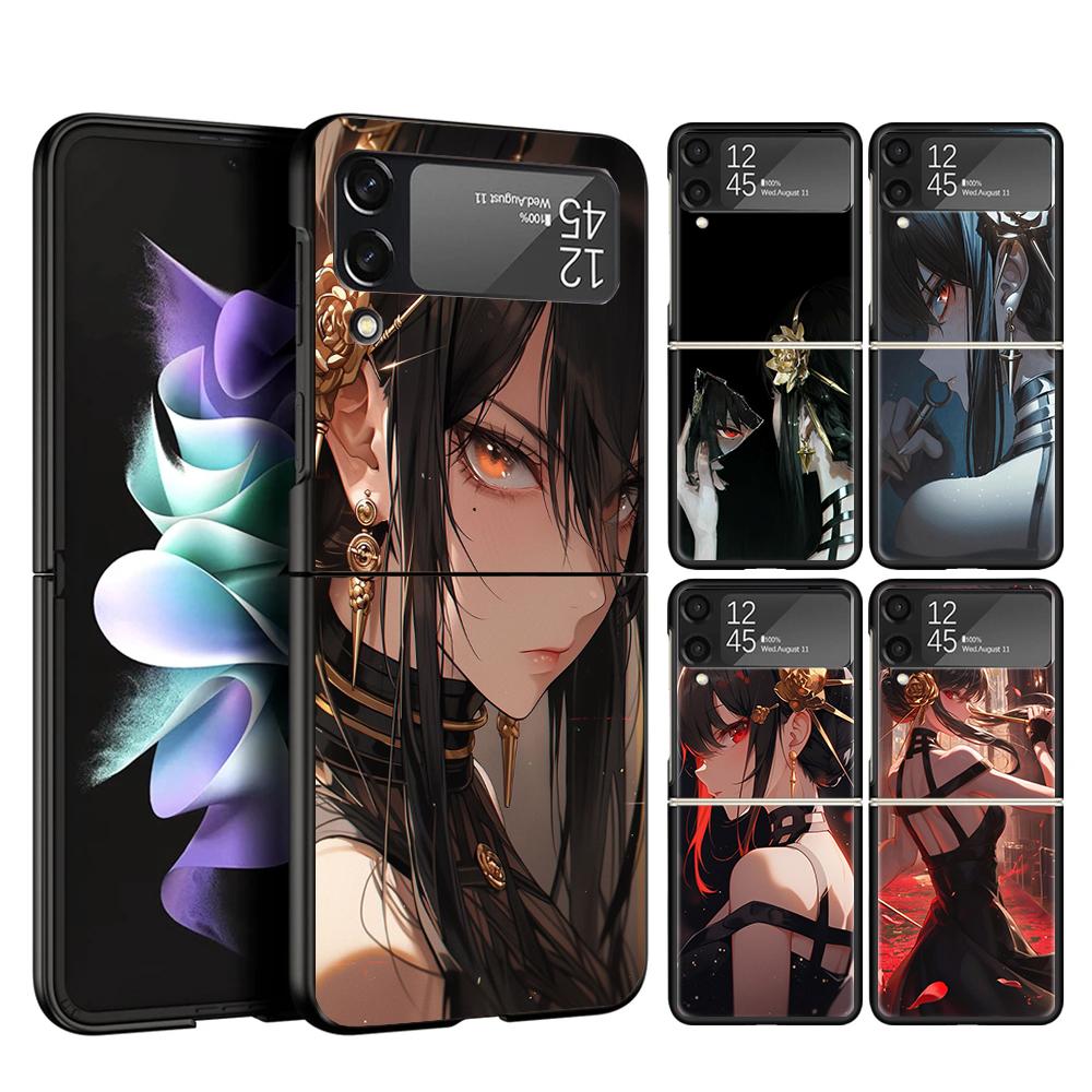 S-Spy Family Yor F-Forger Cover Phone Case For Samsung Galaxy Z Flip 7 6 5 4 3 5G Flip7 Flip6 Flip5 Flip4 Flip3 Black Fundas She