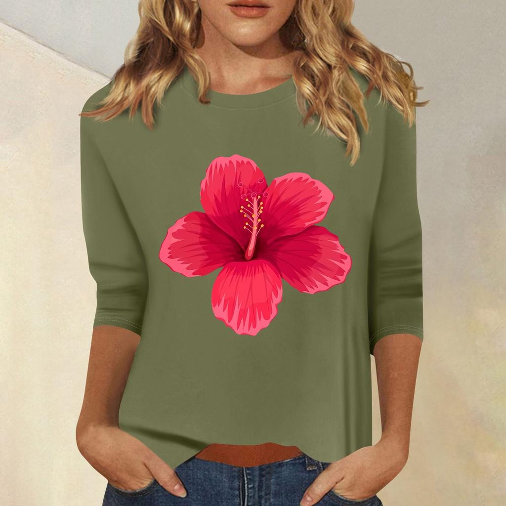 Women's Fashion Casual Printed Seven Sleeve Round Neck Top