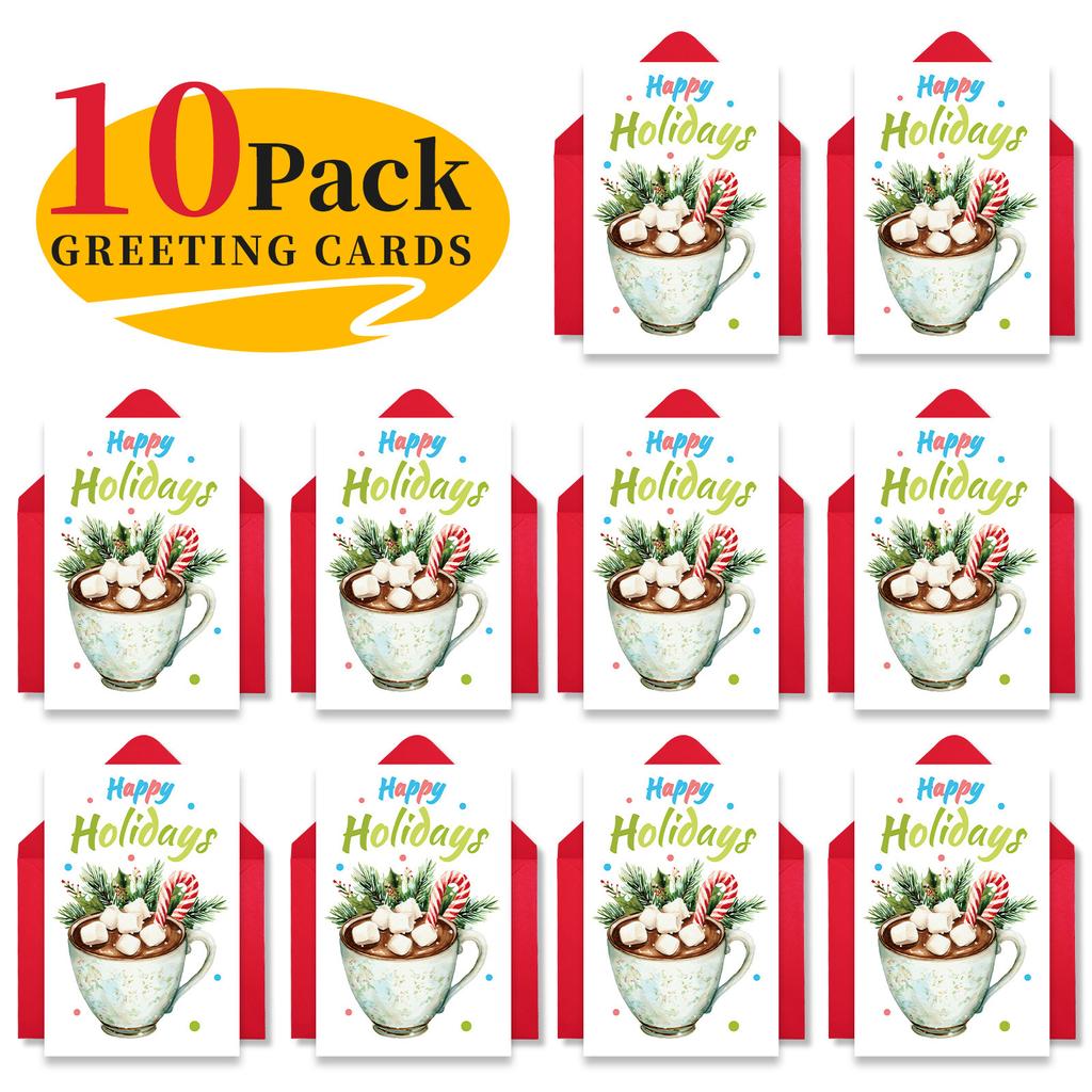 10PCS Cute Cartoon Christmas Greeting Cards Set with Envelopes, Large Size Xmas Cards for Holiday Wishes & Gifts
