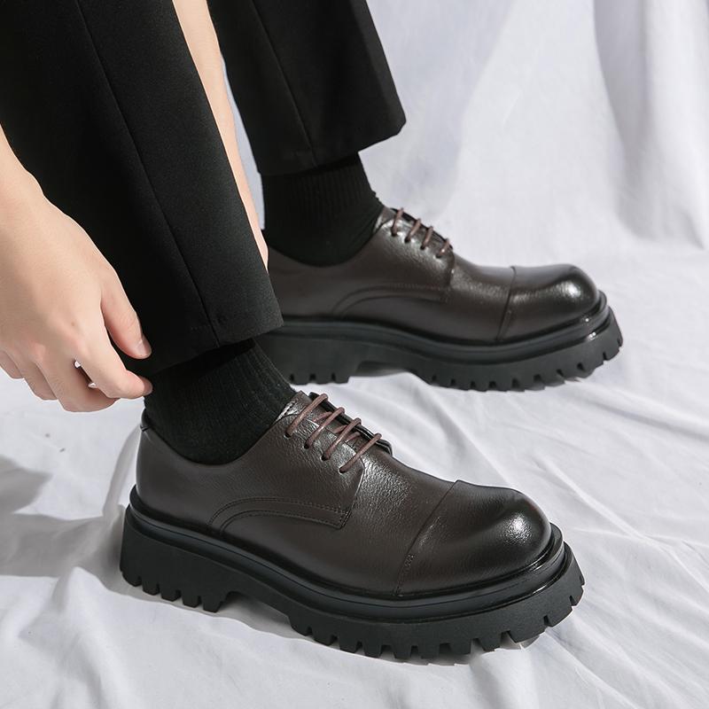 Men Oxfords Black Dress Derbys Platform Elevator Shoes Formal Business Shoes Height Increase Black Thick Sole Leather Shoes