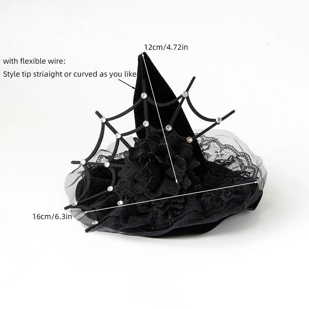Spire Spider Web Diamond Wizard Hat Lace Flowers Stage Accessories Halloween Party FJ--