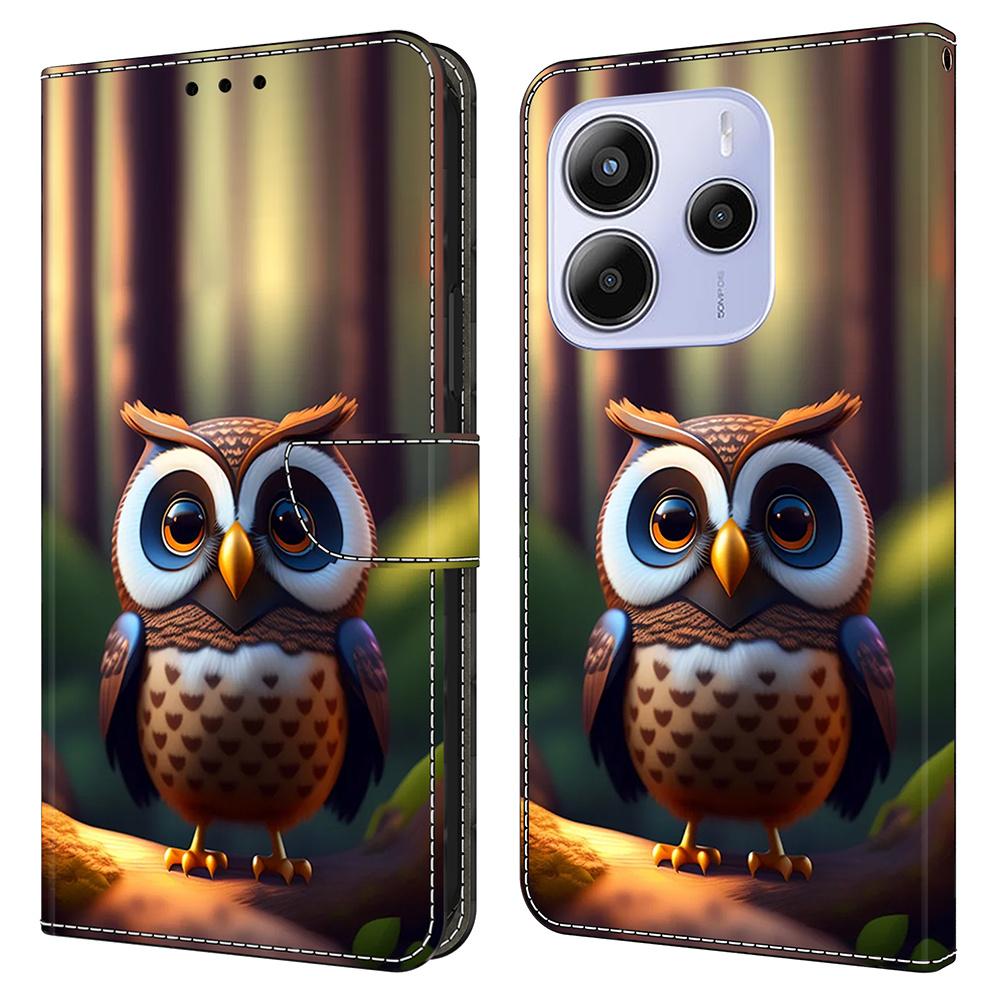 Для Xiaomi Redmi Note 14 4G (164,84мм) Кожаный чехол с принтом, кошелек-подставка, откидная крышка для телефона