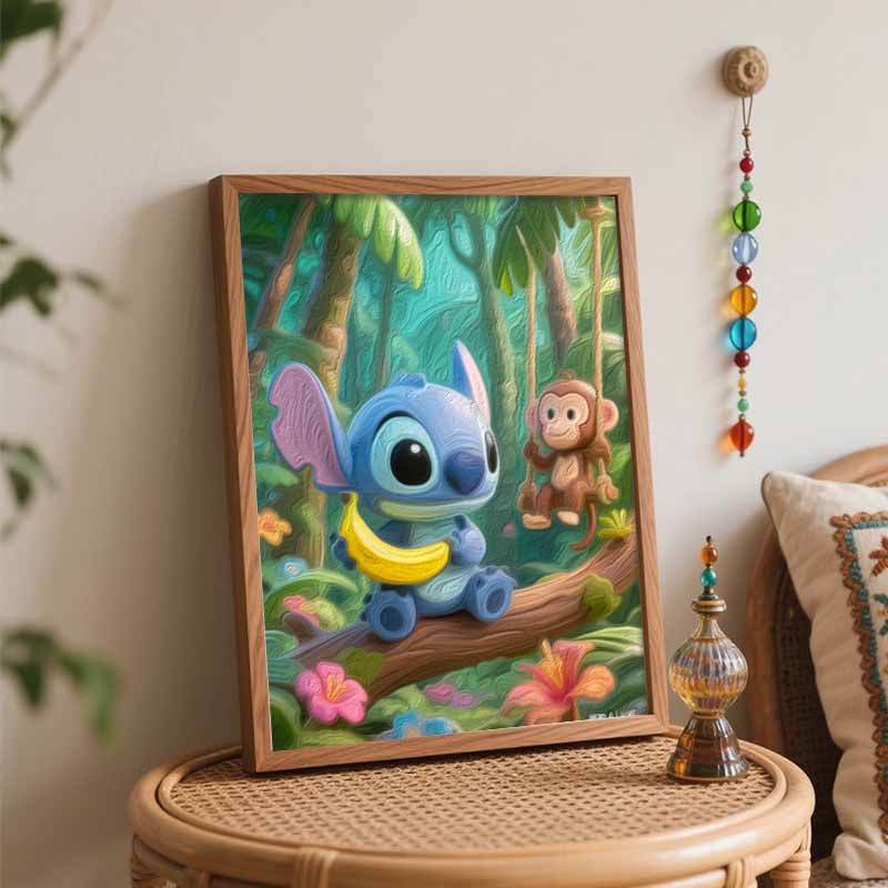 Disney Digital Oil Painting Art Kit Stitch and Monkey Jungle Handmade Coloring Painting Home Decor