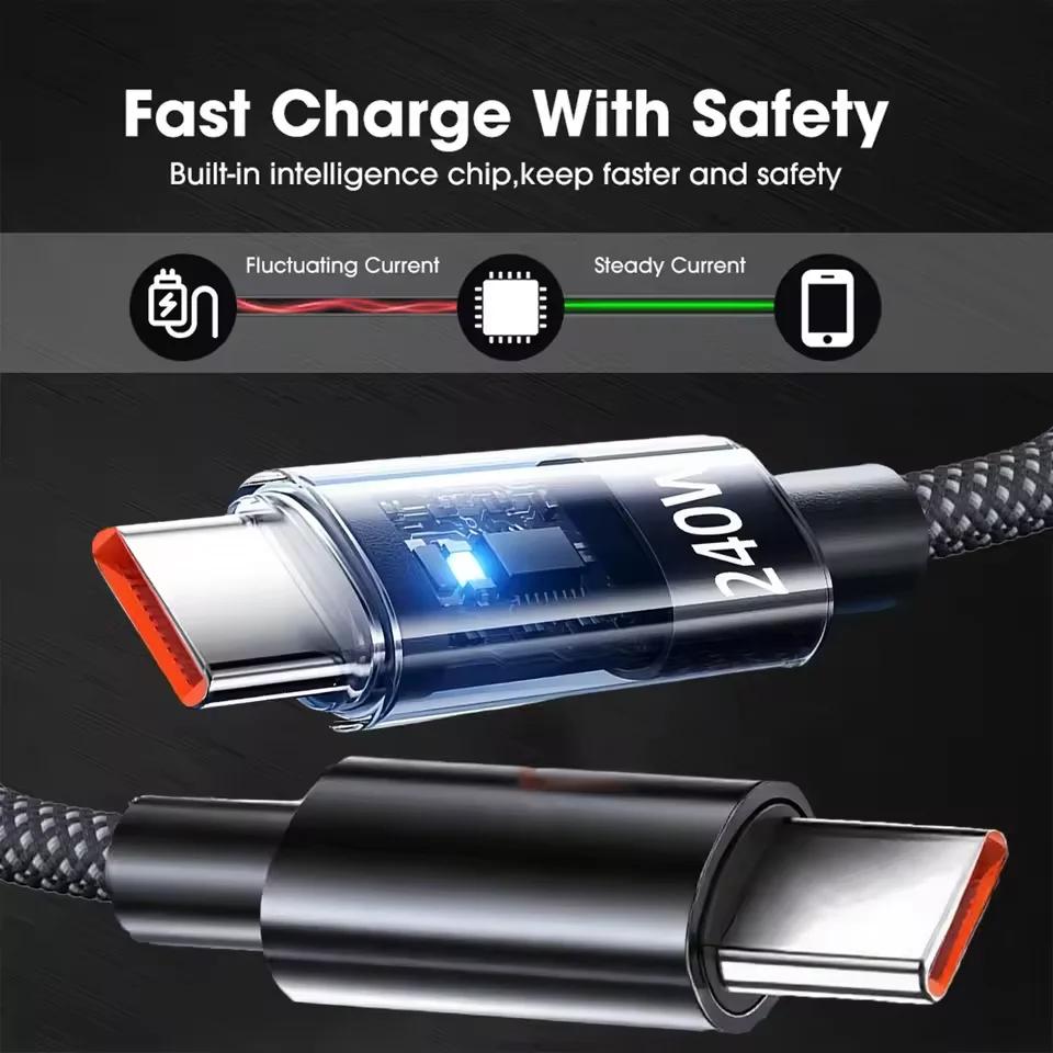 240W USB to Type C Super Fast Charging Cable QC 3.0 LED Digital Display Phone Charger Data Cord For Samsung Huawei OPPO