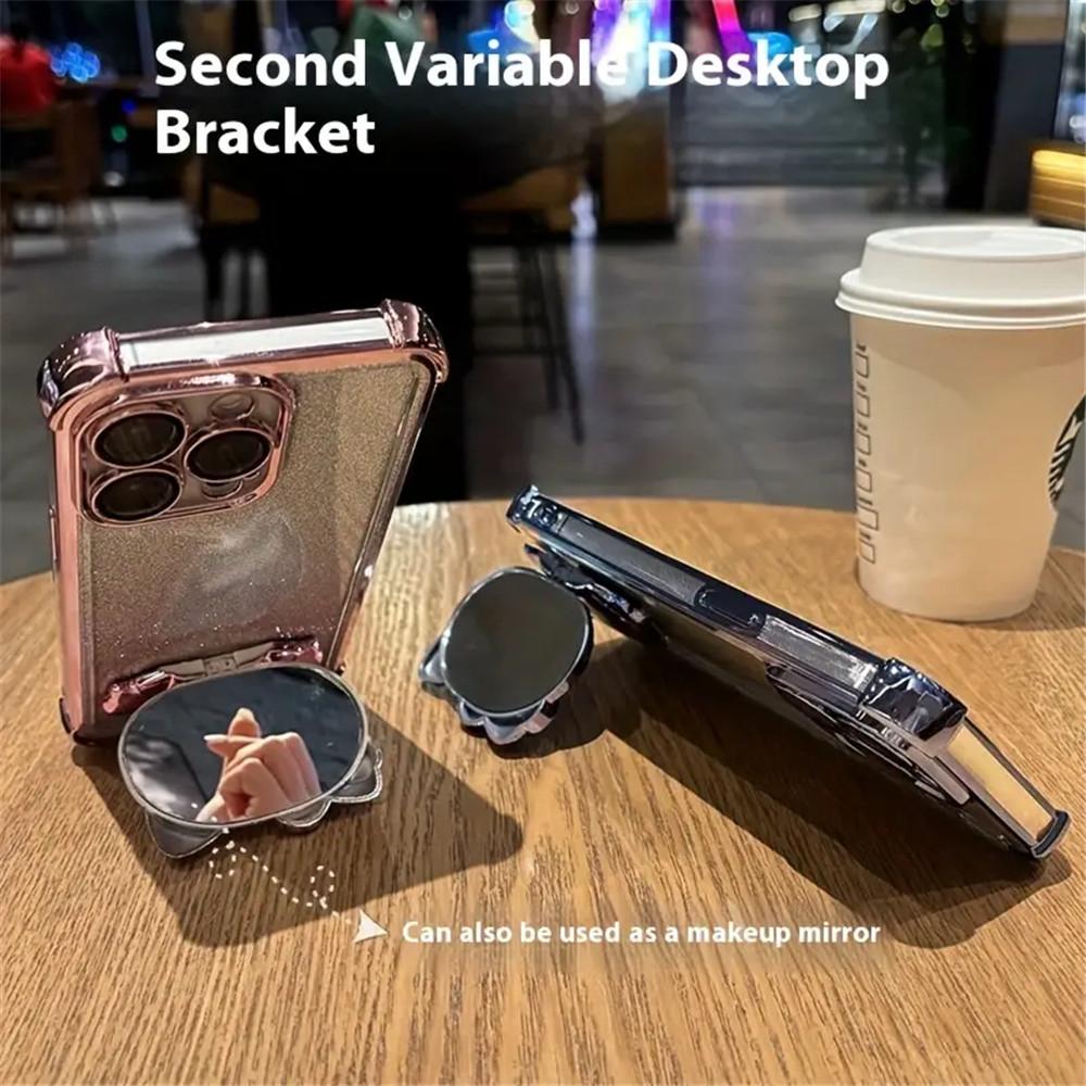 Противоударный чехол с блестками для Xiaomi Redmi Note 13 Pro 5G / Redmi Note 14 Pro Plus, мягкий чехол с невидимым зеркальцем для макияжа и подставкой в виде кролика