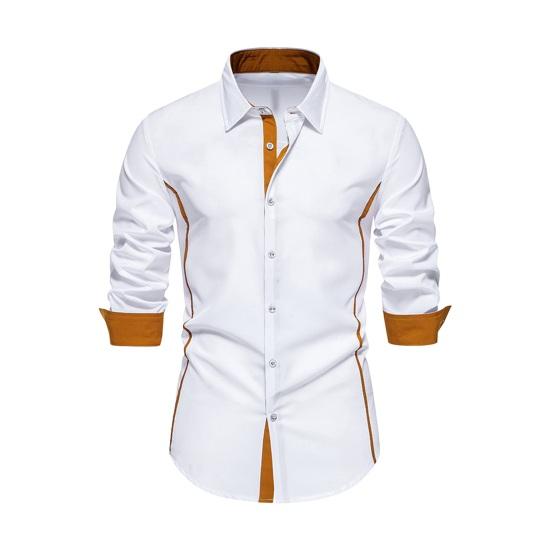 Осенняя мужская рубашка с отложным воротником, пуговицами, длинными рукавами, однотонная, облегающая, средней длины, повседневная, официальная, деловая, для поездок на работу