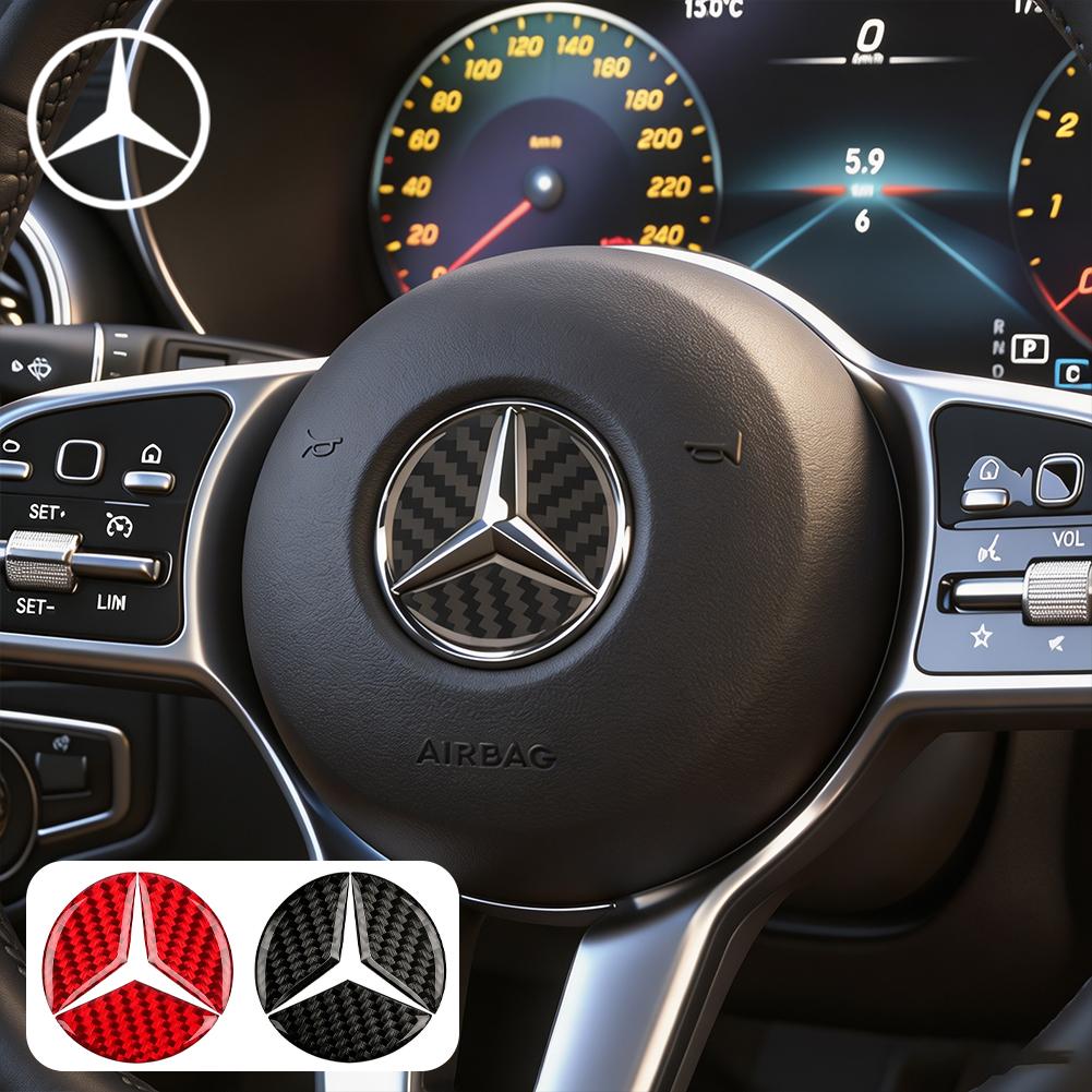 LXT3 Carbon Fiber Steering Wheel Center Logo Decor Sticker Accessories For Mercedes-Benz GLC X253 X254 C-Class W205 W206 A-Class W177