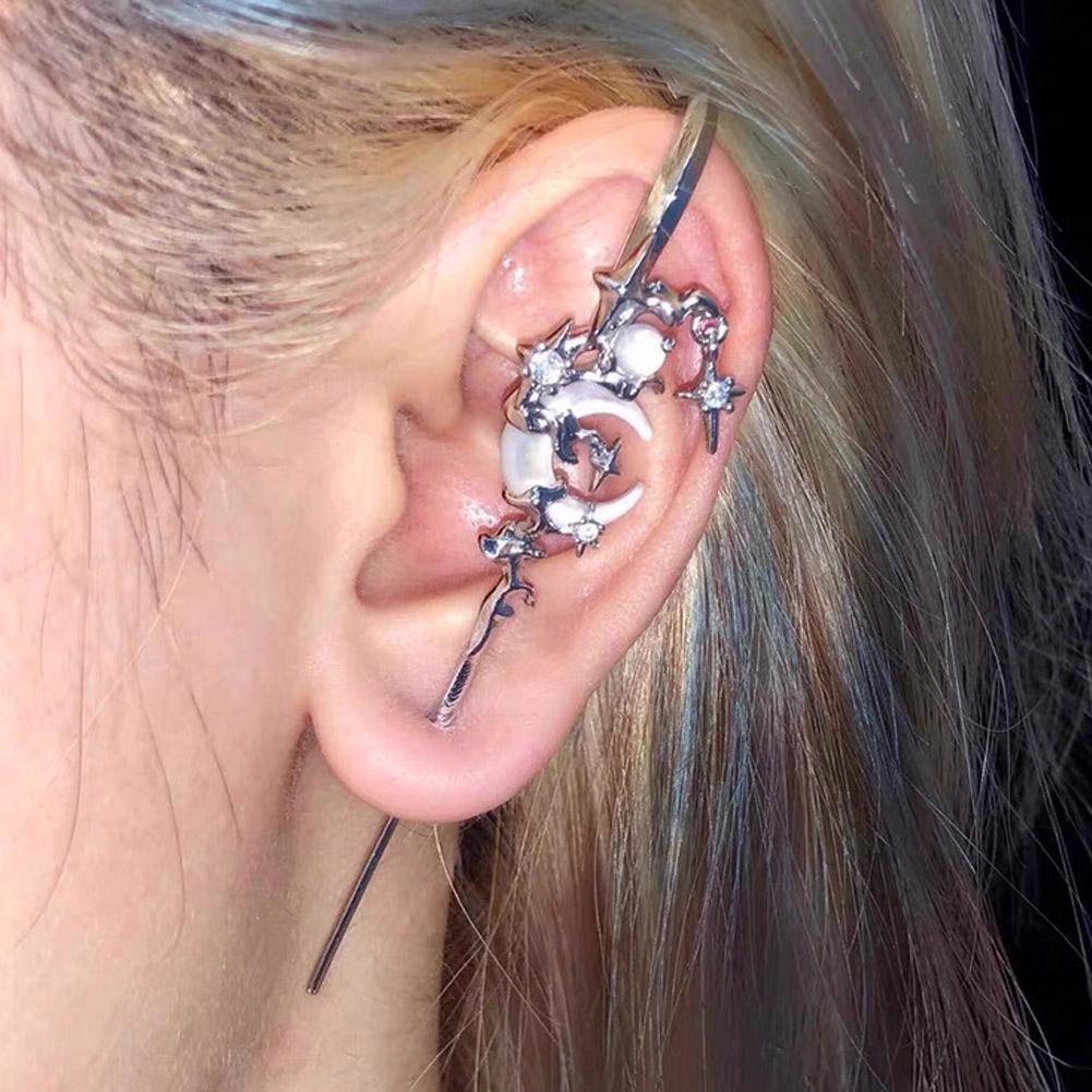 Sparkling Star and Moon Earring Fashionable Ear Needle Wrap Crawler Hook Earrings Jewelry for Fashionistas