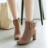 Size 32-43 Girls Boots Women High Heel Ankle Boots Fashion Suede Belt Buckle Round Head Winter Zipper Boots Female Party Shoes