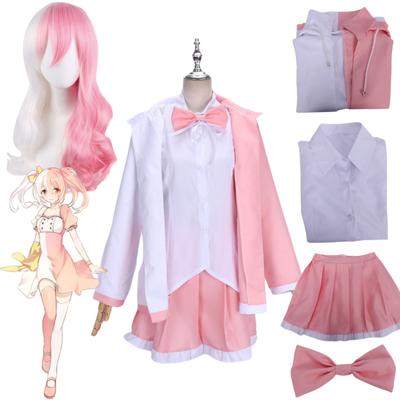 Аниме Danganronpa Monomi Косплей Розовый Длинный Парик Monokuma JKUniform Куртка с Капюшоном Девушка Юбка Комплект Рубашка Хэллоуин Карнавальные Костюмы