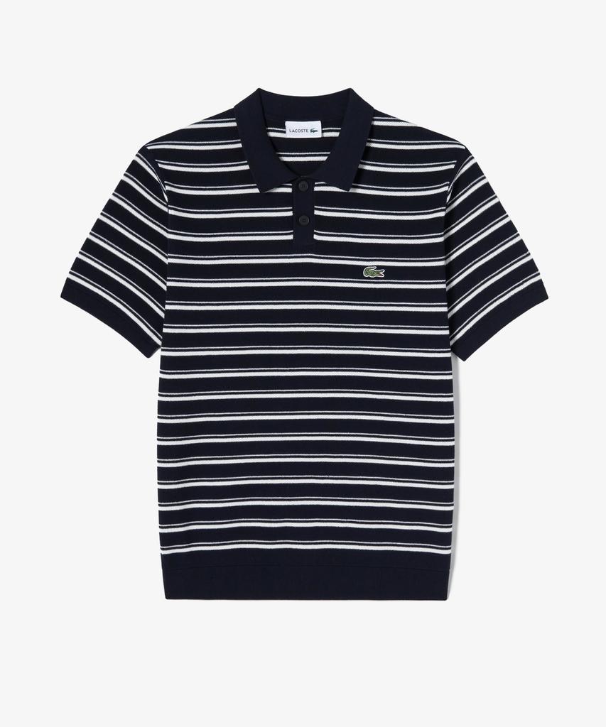 LACOSTE Мужской джемпер-поло с коротким рукавом, смешанная фактура букле, мультиполоска Ph578E-56G 166
