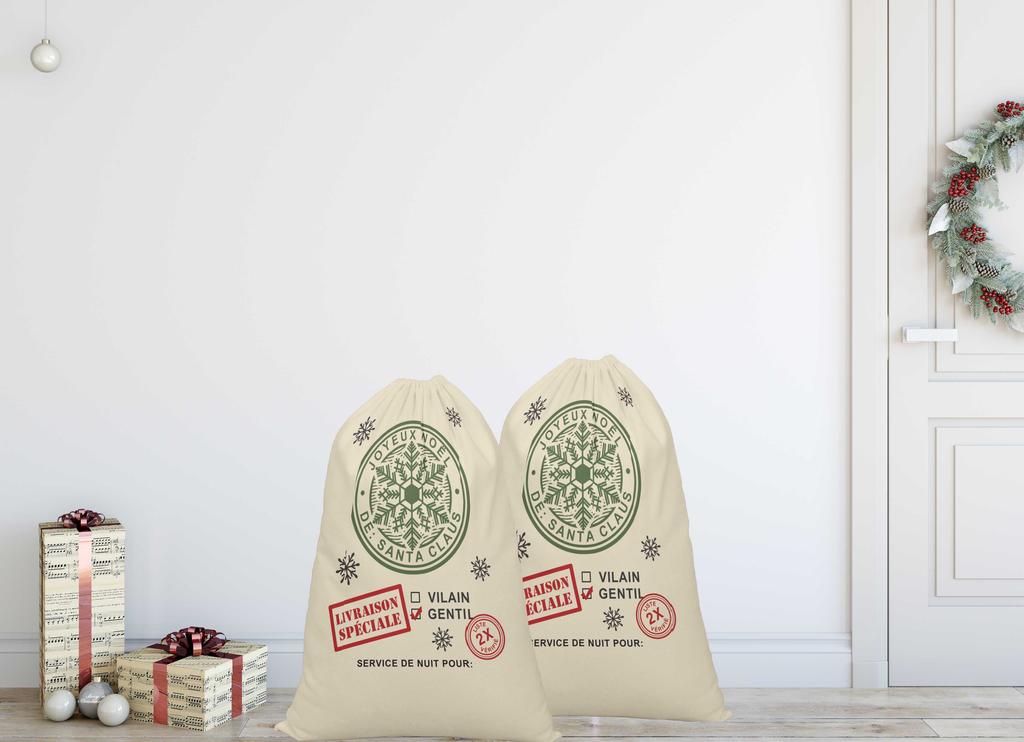 Printtoo Упаковка из 2 специальных рождественских мешков со шнурком, очень большого размера, для многоразового хранения рождественских подарков, 27x20 дюймов