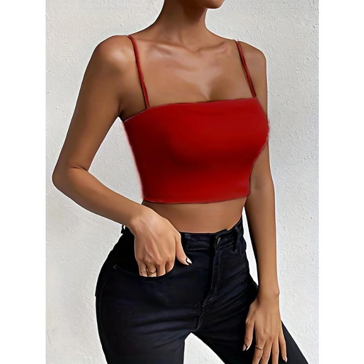 Chic Solid Spaghetti Strap Cami Crop Top - Flattering Sleeveless & Backless Design - Lightweight, Fashion-Forward Womens Clothin