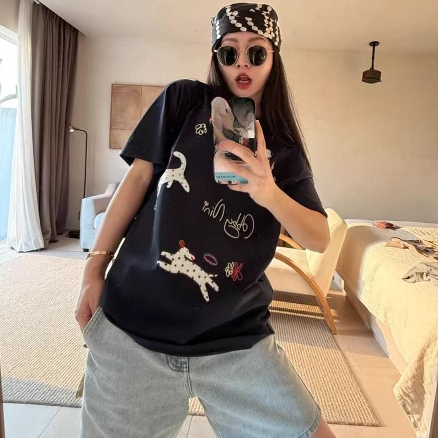 2025 Summer Pure Cotton Casual Oversized T Shirt Women's Streetwear Harajuku Large Size Funny Cartoon Print Short Sleeve T-shirts for Women Y2k Tops