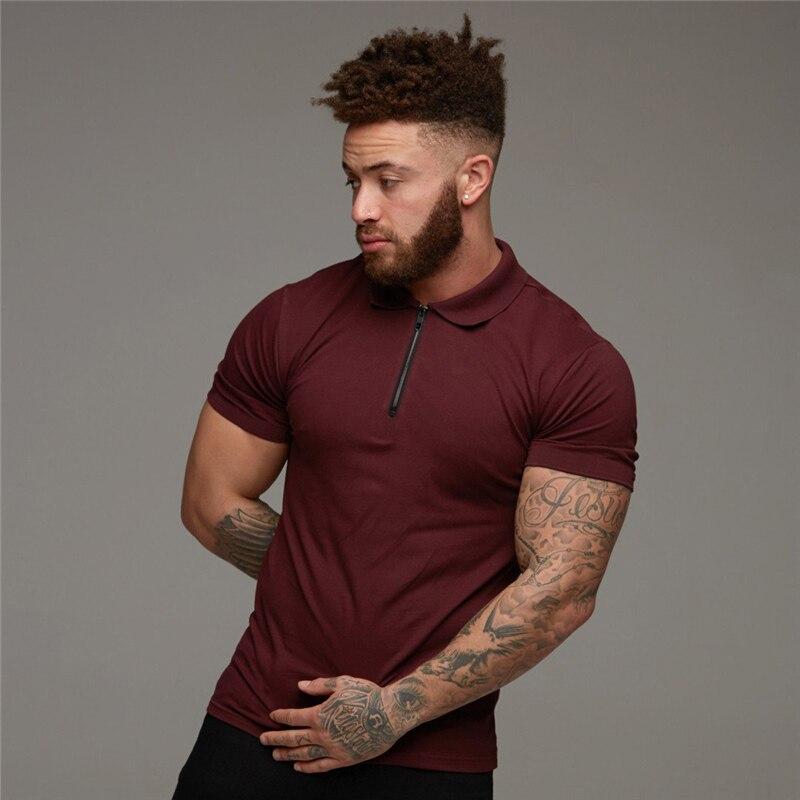 Muscleguys Новое поступление, одежда для бодибилдинга, хлопковая футболка-поло для фитнеса, мужские футболки-поло на молнии, модная повседневная брендовая рубашка-поло с короткими рукавами