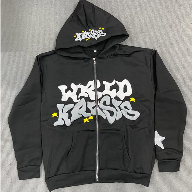 European and American Street Retro Fashion Trend Letter Printed Zipper Hoodie for Men and Women