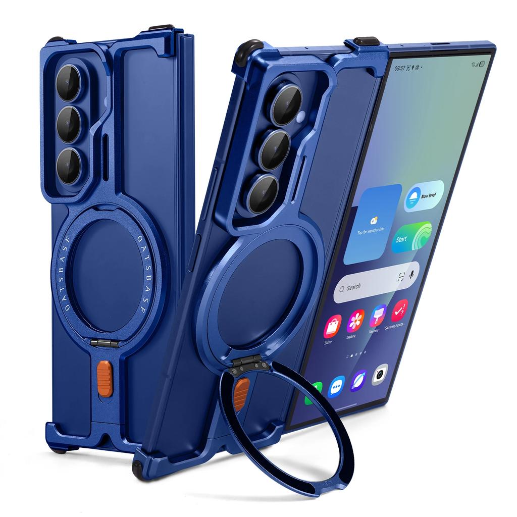 Металлическая магнитная чехол-книжка Oatsbasf для Samsung Galaxy Z Fold 7 с подставкой, вращающейся на 360°, для беспроводной зарядки Magsafe, безрамный