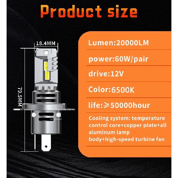 H4 Car LED Headlight Bulb CSP Fan With Canbus High & Low Beam Car Light Turbo Led Diode Lamp Auto Motorcycle CSP 6500K 12V