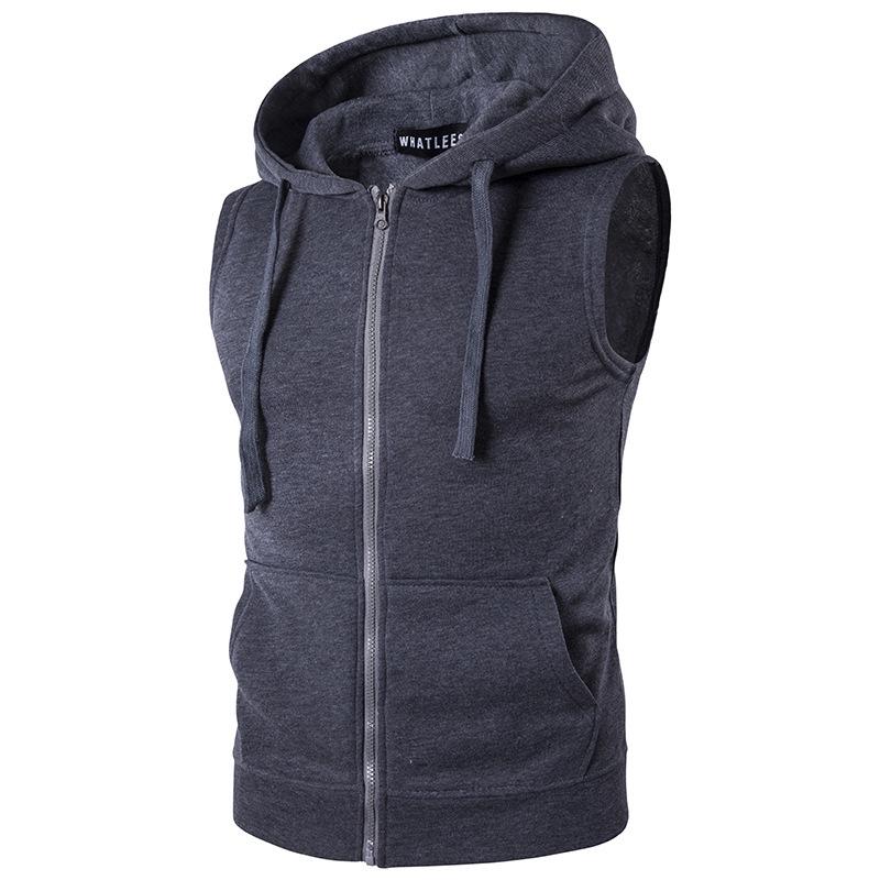 Men S Casual Solid Hooded Zip Pocket Vest Jacket