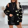 Autumn and Winter Knitted Sweater V-neck Love Mid-length Cardigan Sweater for Women