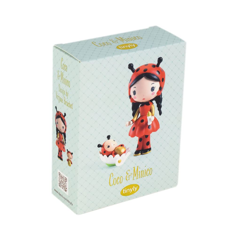 DJECO tinyly Куклы Коко и Минико Божья Коровка, Игрушка для Ролевых Игр, Скандинавский Стиль, Стиль Монтессори, Возраст 4, 5, 6, 7, 8, 9, 10, Девочки, Дошкольное УчреждениеДетский Сад