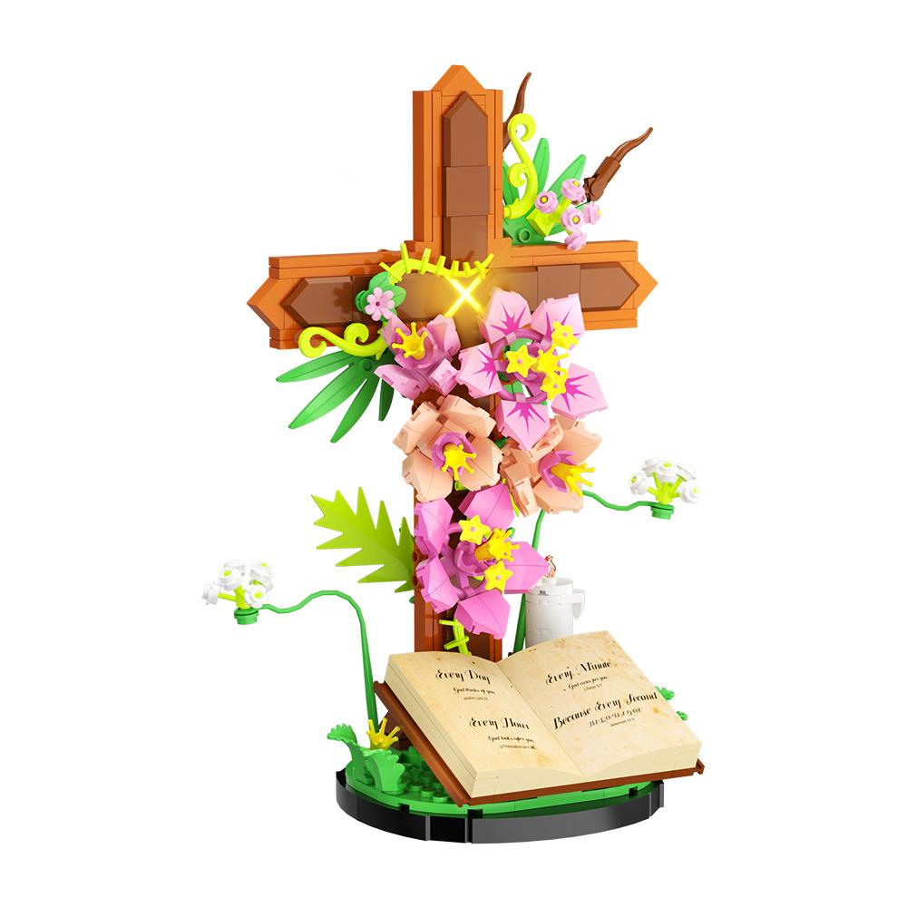 MOC Крест Иисуса Тюльпан Библия Цветок Строительные Блоки Игрушки Подарок