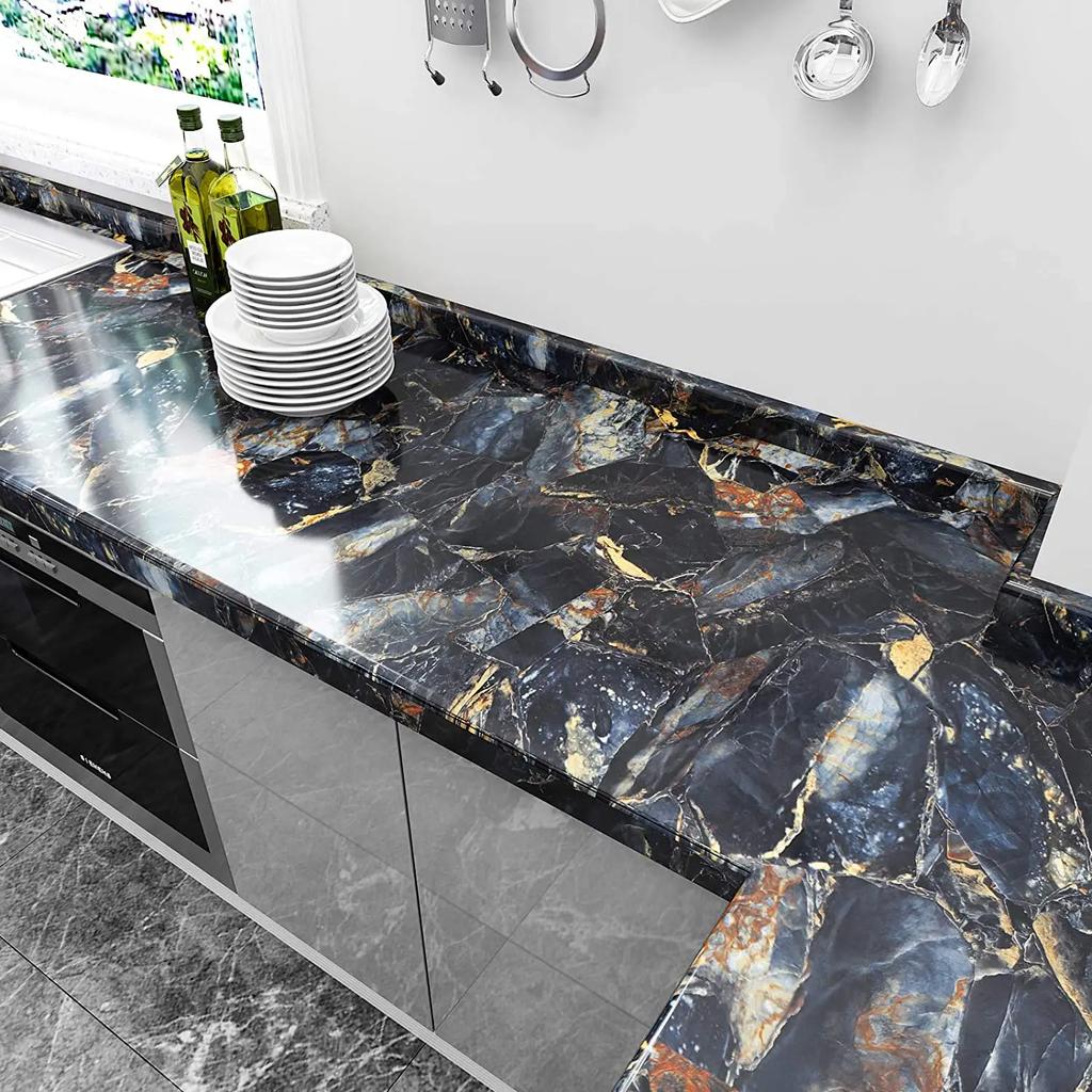Marble Pattern Kitchen Oil Stickers Self Adhesive Waterproof Cabinet Stove Countertop Desktop Bathroom Renovation Wallpaper Home