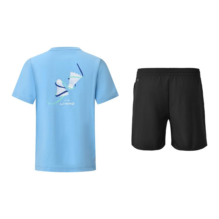 Комплект повседневной спортивной одежды унисекс с принтом логотипа Li Ning, круглым вырезом, свободными шортами с коротким рукавом и эластичной талией, ATSU919-3+AKSU789-3
