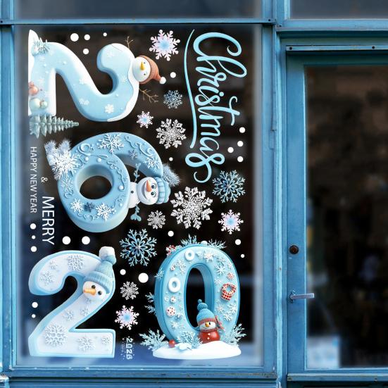 2026 Merry Christmas Window Cling Removable Waterproof PVC Winter Christmas Happy New Year Static Glass Sticker Holiday Party Decoration Decal