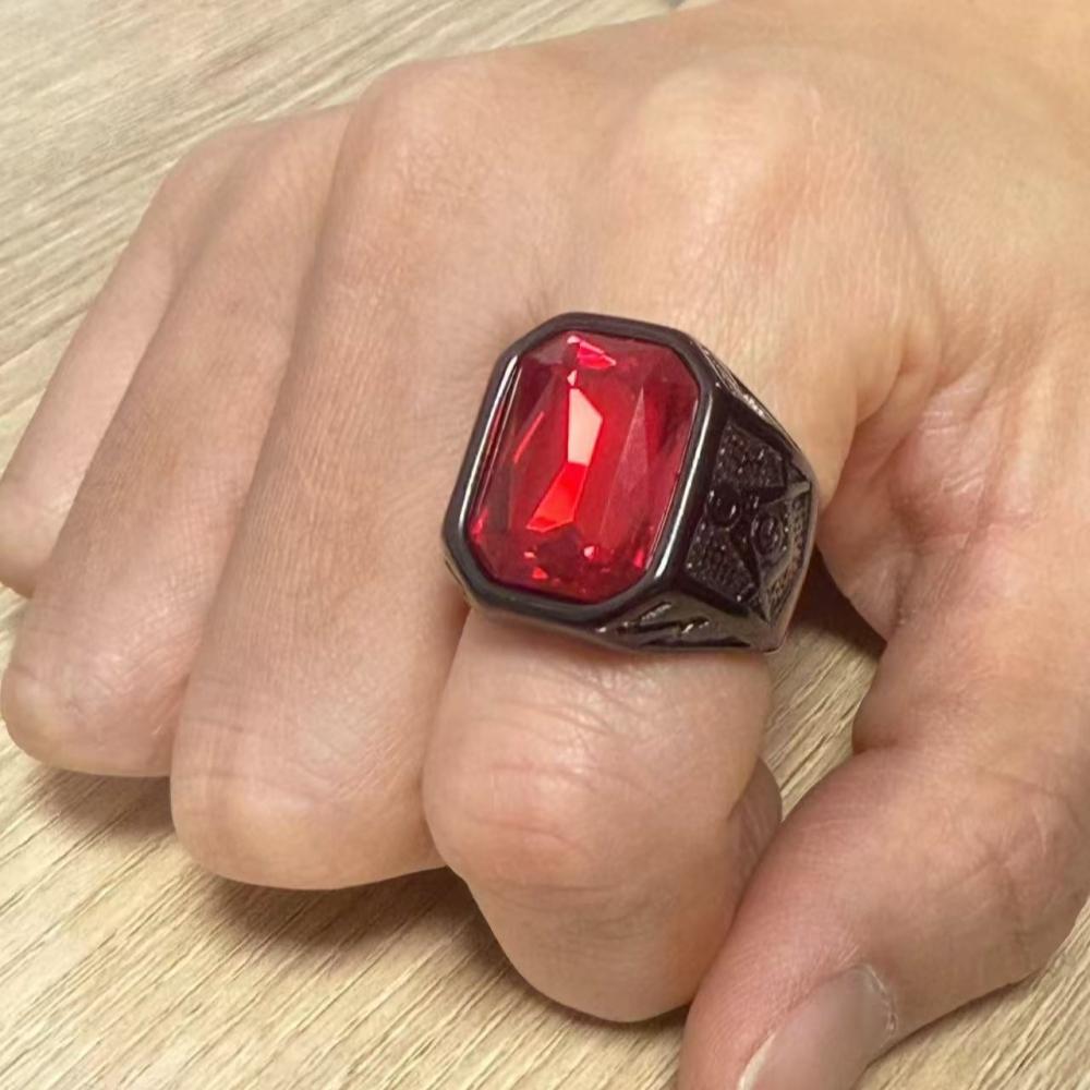 Кольцо из нержавеющей стали 316L с красным камнем и кристаллом, масонское черное кольцо для мужчин, аксессуары для пальцев с цирконом, новинка 2025