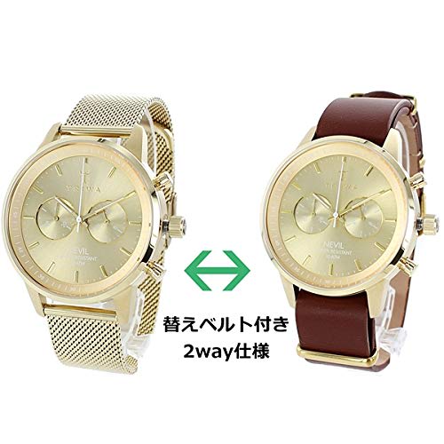 TRIWA Neville Chrono Watch, Unisex, Men's and Women's, Gold Mesh and Brown Leather, NEST104-2-ME021313-br, with Interchangeable Straps