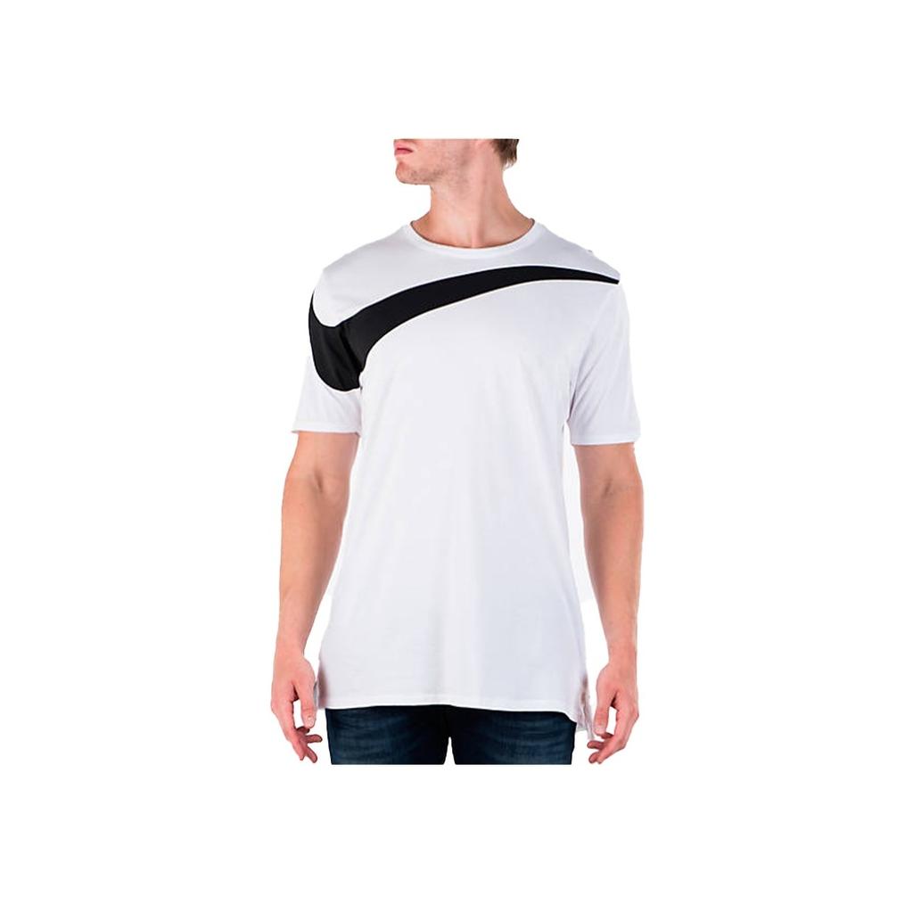 Nike Спортивная футболка унисекс с короткими рукавами и круглым вырезом Swoosh, белая 856490-100