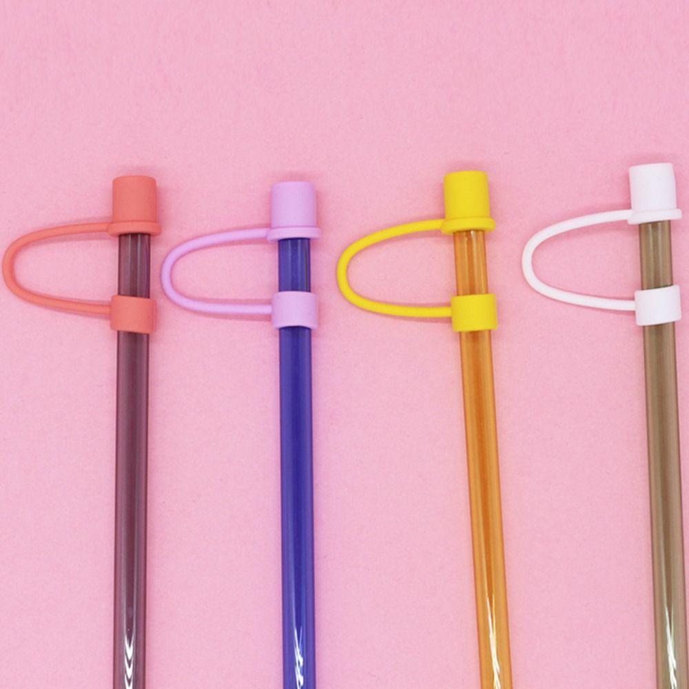 10pcs 10mm Dustproof Plug Silicone Straw Sleeve Simple Straw Cover  Drinking Straws