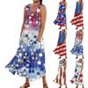 Женское повседневное удобное хлопковое платье с карманами без рукавов и принтом ко Дню независимости