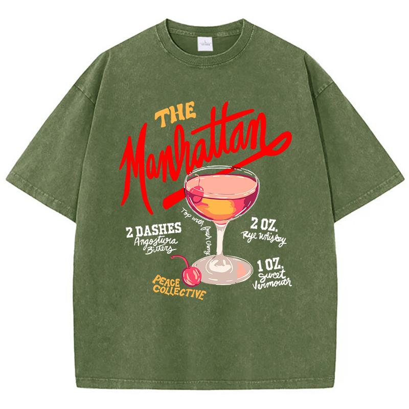Женские оверсайз футболки с washes Футболки с принтом The Manhattan Cherry Cocktail Хлопковые футболки с круглым вырезом и эффектом потертости Модная одежда