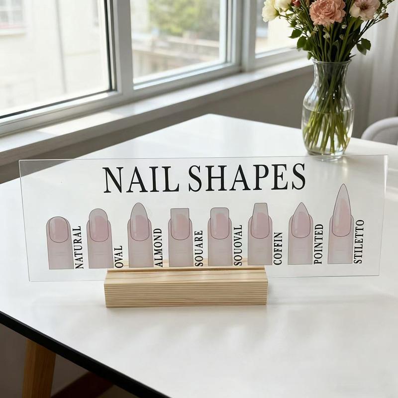 Acrylic Nail Shapes Display Board With Wood Base Mannequin Fingertips And Nail Shape Guide Static Artwork Sign For Salon Decor