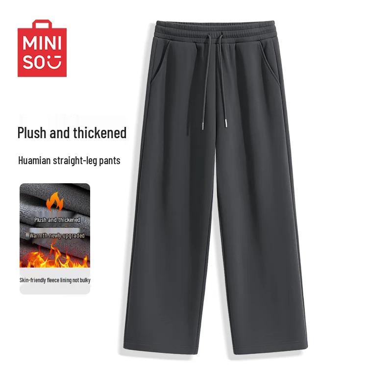 MINISO Men's Winter Fleece-Lined Straight-Leg Sweatpants