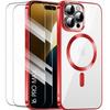 Protective Case - BOOLING - for iPhone 16 Pro Max - Red Silicone - Slim - 2 Tempered Glasses