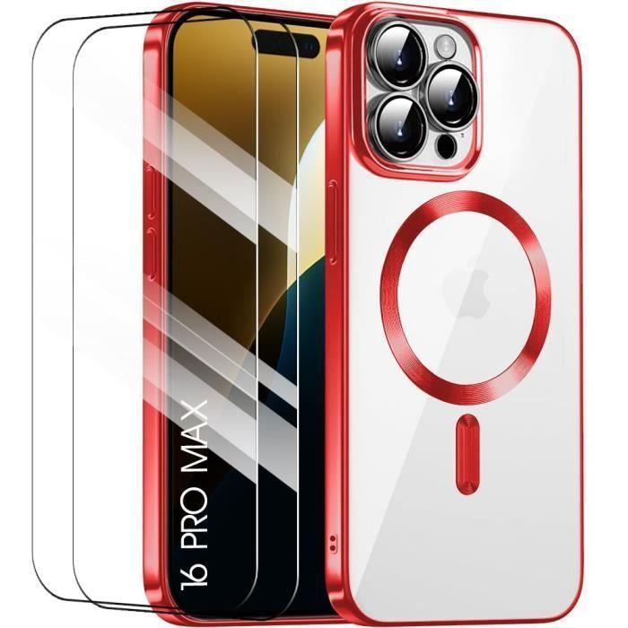 Coque de protection - BOOLING - pour iPhone 16 Pro Max - Silicone Rouge - Slim - 2 Verres Trempés