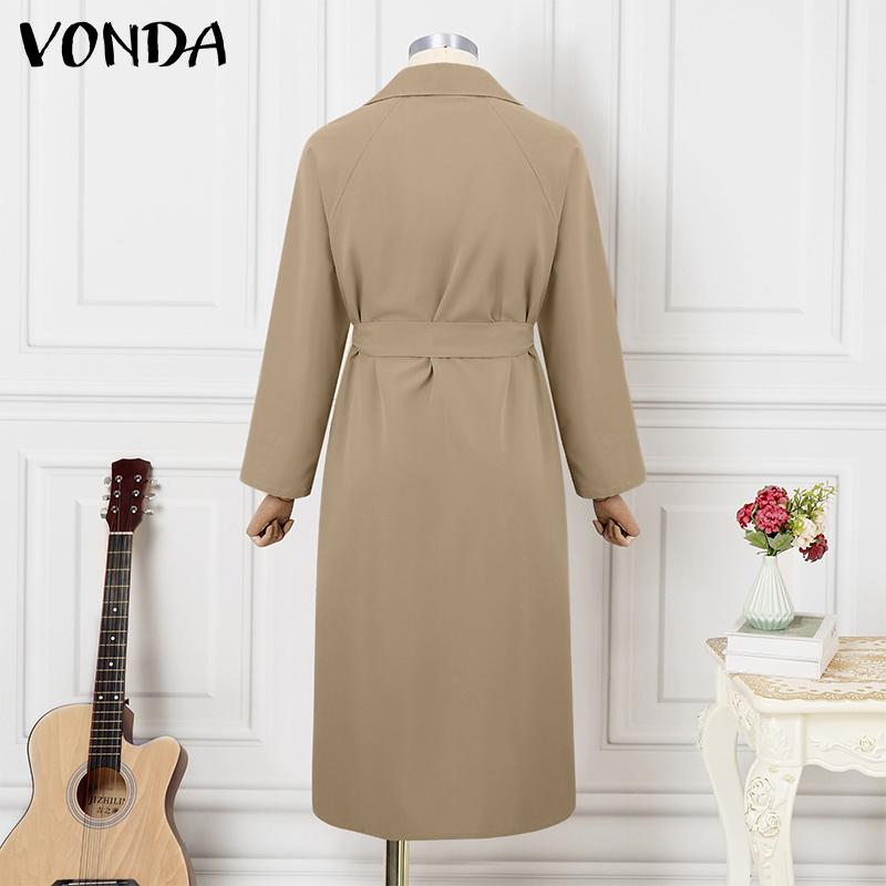 VONDA Женская мода лацкан длинный рукав однотонный пояс тренчкоты
