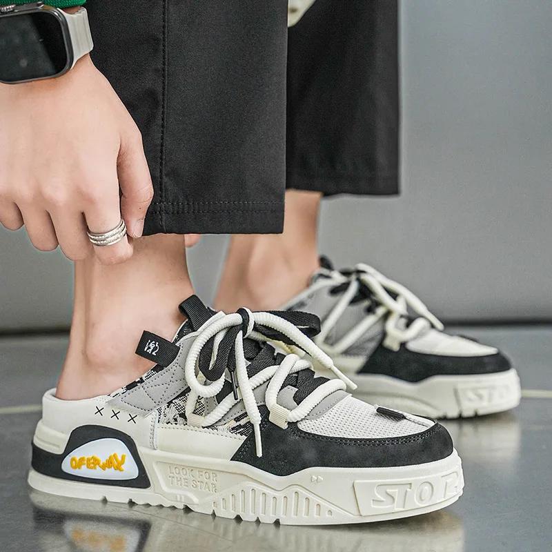 Мужская обувь Модные полутапочки на толстой подошве Повседневные кроссовки для мужчин Мокасины без застежек Трендовые универсальные ленивые туфли Zapatillas Hombre