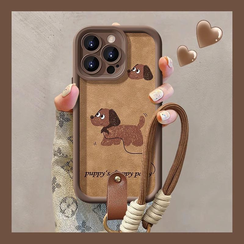 Милый шнурок с изображением щенка, подходящий для Apple 15, чехол для мобильного телефона Maillard Iphone14PRO Retro Lambskin X Anti-Fall