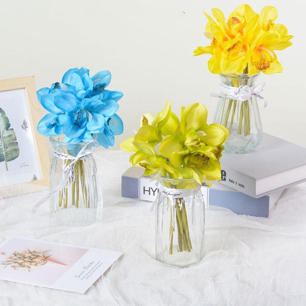 6 Heads Artificial Cymbidium Flowers Real Touch Magnolia Branch Birthday Decor