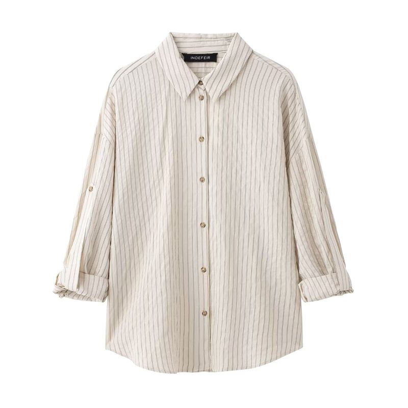 Kaslead New Women clothes Western Style Short sleeve Stripe Shirts Casual Trousers 9064550 8277550