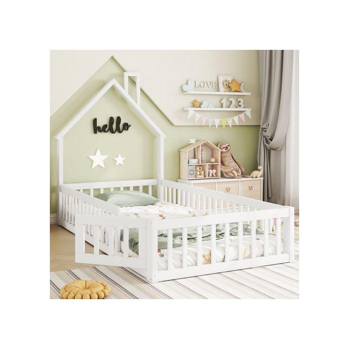 Home Lit, 90 x 200 cm, Lit à lattes (sans matelas), Pin, Minimaliste, Blanc