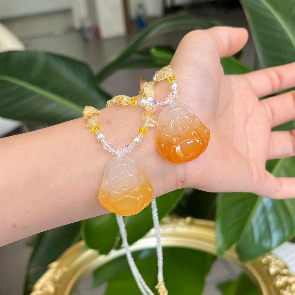 Натуральное агатовое ожерелье с желтком халцедона, листом Будды Гуаньинь и цепочкой-свитером с пряжкой безопасности