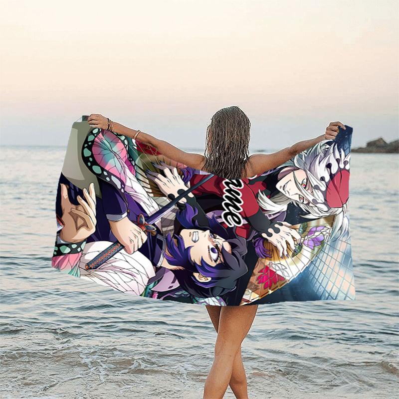 1pc Demon Slayer3 Beach Towel with Custom Name, Beach/Swimming/Bath/Picnic/Camping Towel, Suitable for Seaside Beaches